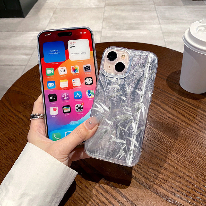 Feather Yarn Silver Bamboo Phone Case High Sense