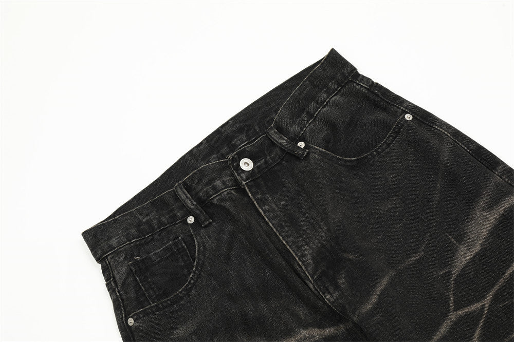 Tie-dyed Water Ripple Denim Trousers For Men