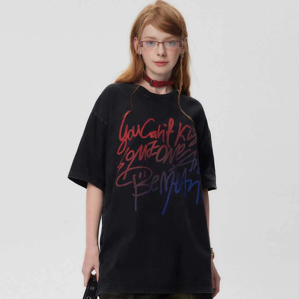 Color Matching Letter Print Short-sleeve Men
