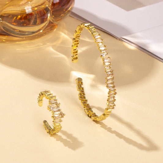 2pcs Fashionable Women's Cubic Zirconia Decorative Wristband, Irregularly Inlaid With Open Wristband Rings