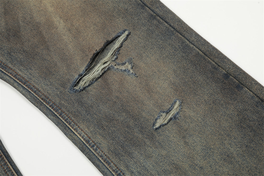 Fashion Holes Dirty Denim Trousers For Men