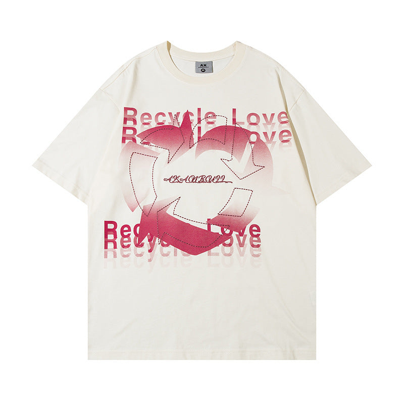 Creative Heart-shaped Printed Short Sleeve Men