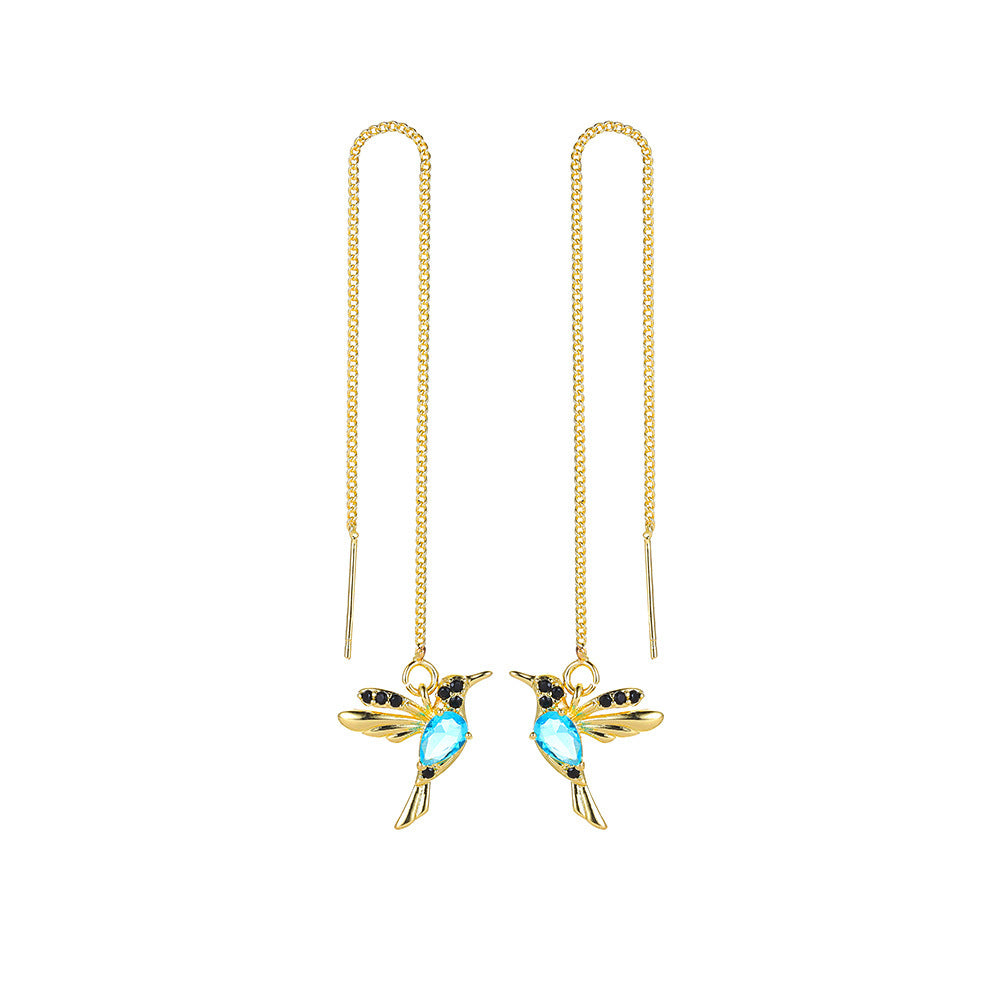 Fashion Jewelry New Unique Little Bird Drop Long Hanging Hummingbird Earrings