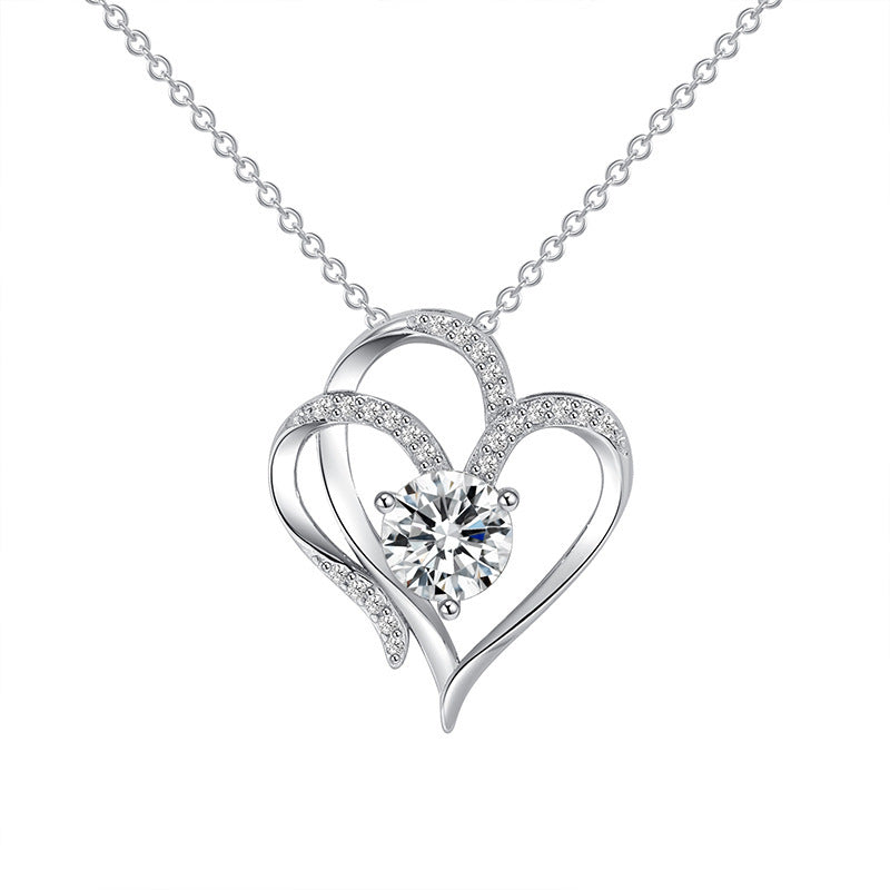 Zircon Double Love Necklace With Rhinestones Ins Personalized Heart-shaped Necklace Clavicle Chain