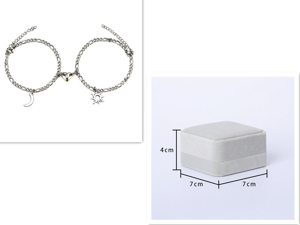2Pcs Sun Moon Charm Magnet Attraction Stainless Steel Bracelets