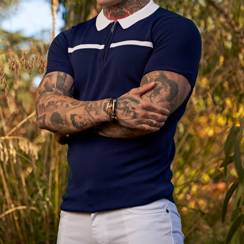 Men's Fashion Stitching Collision Color Short-sleeved Top