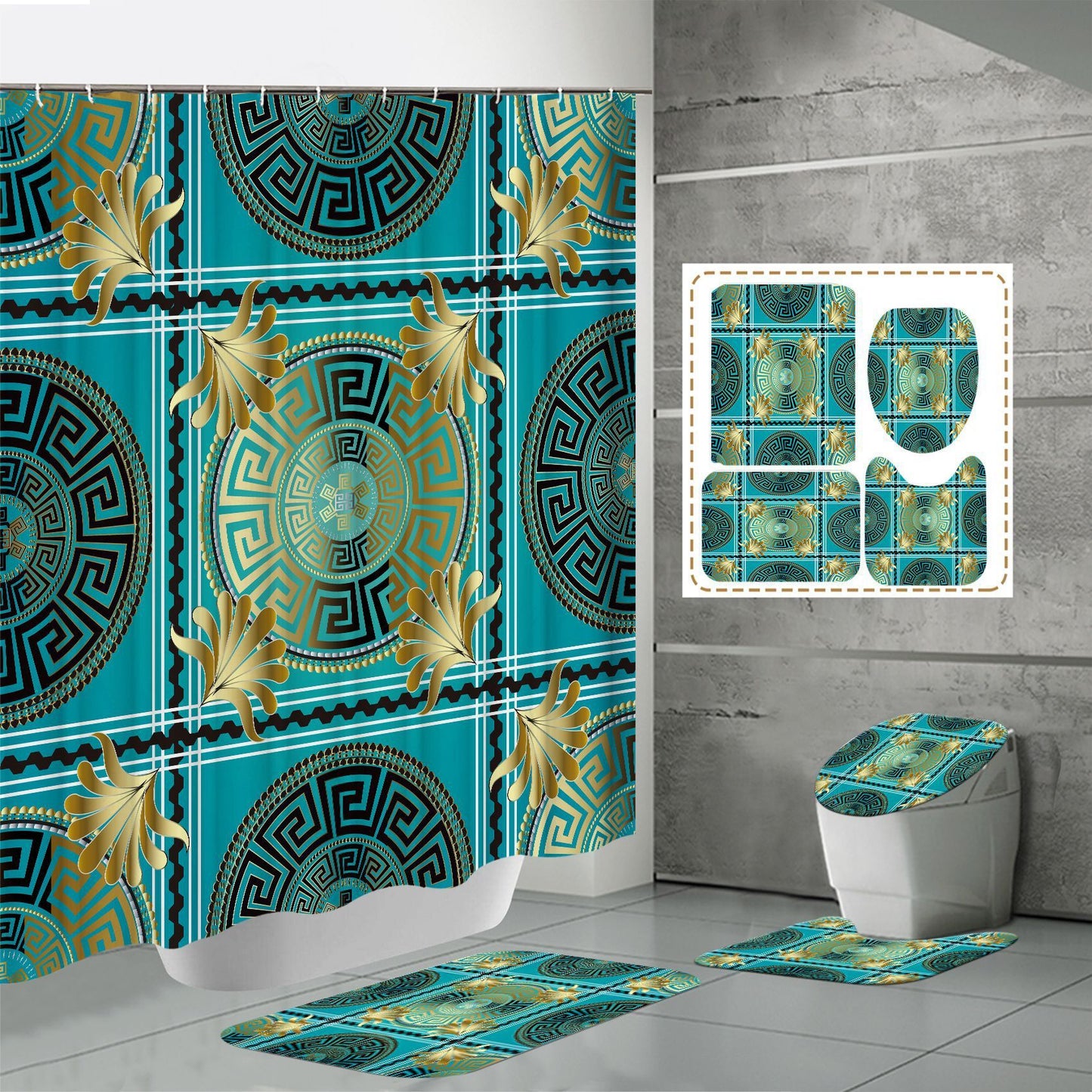 3D Digital Printing Punch-free Polyester Shower Curtain