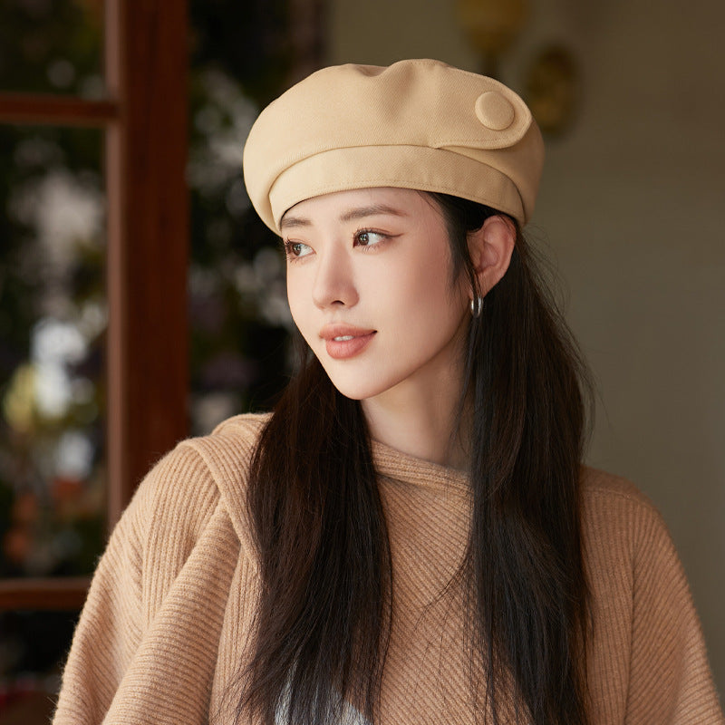 High-grade Buttons Make Your Face Look Smaller In Autumn And Winter Beret