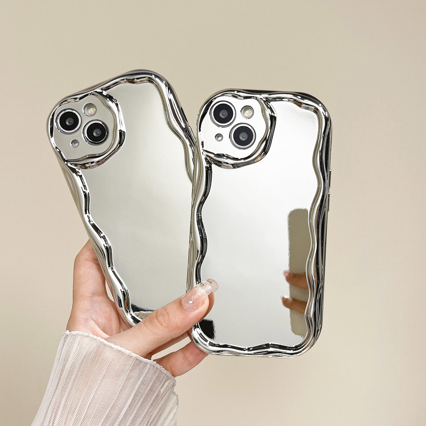 Silver Electroplated Cream Grain Phone Case