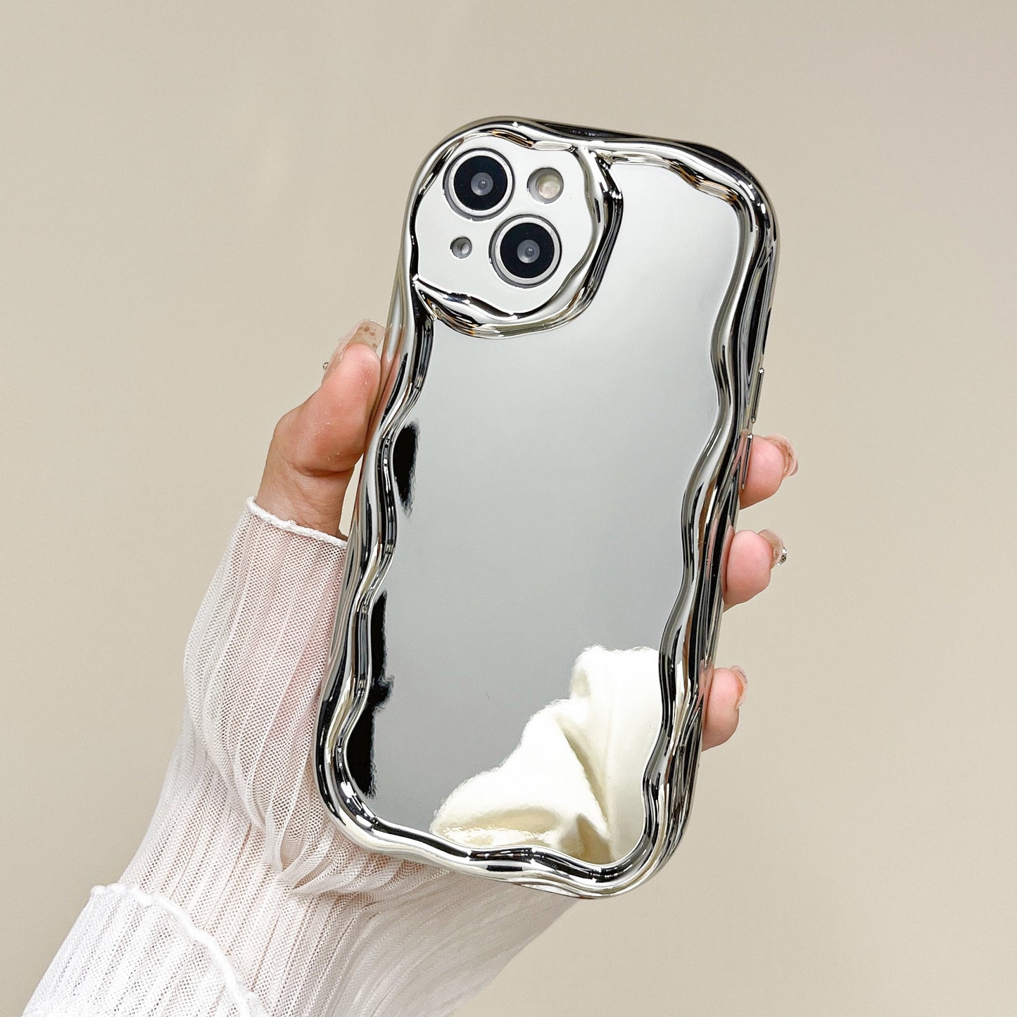 Silver Electroplated Cream Grain Phone Case