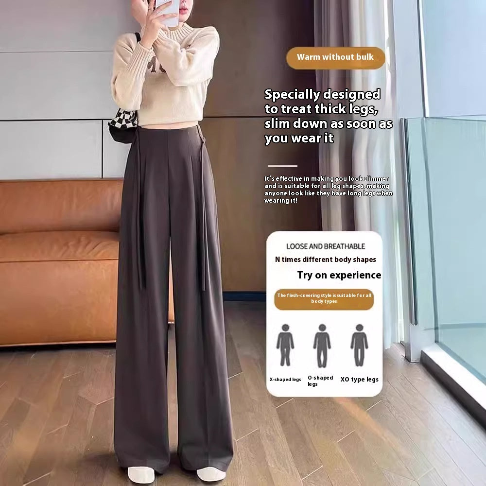 Gray Woolen Pants Women's Draping Thickened High Waist Slimming Loose