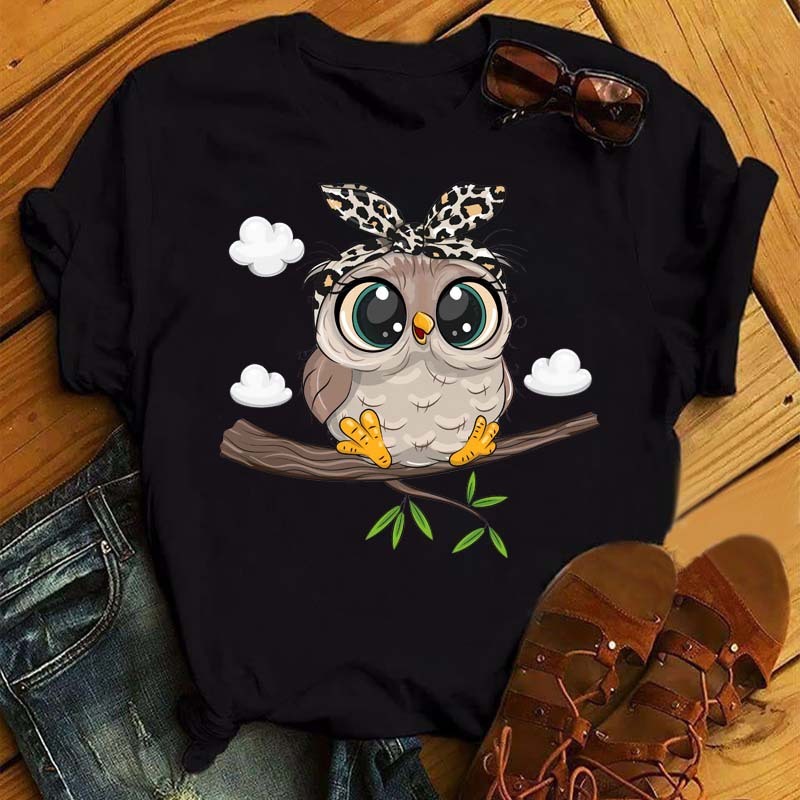 Women's Owl Print Casual Short-sleeved T-shirt