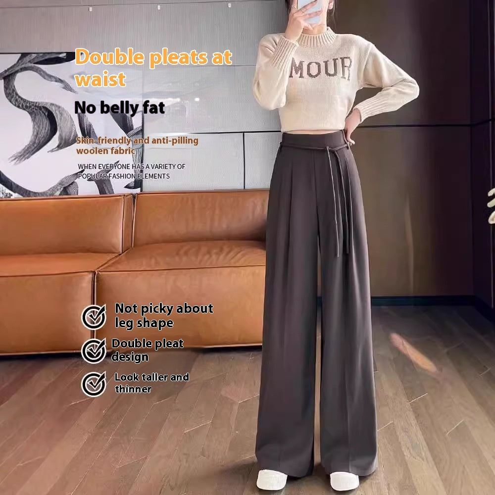 Gray Woolen Pants Women's Draping Thickened High Waist Slimming Loose
