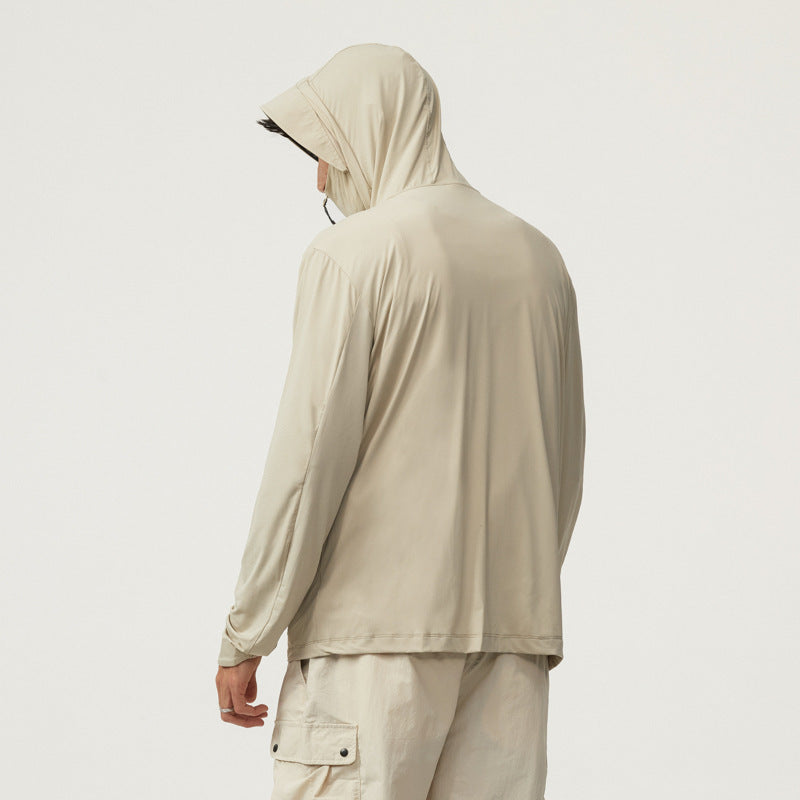 Sun Protection Clothing Men's Summer Thin Ice Silk Long Sleeve Hooded