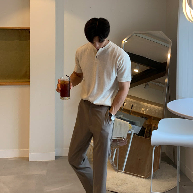 Men's Short-sleeved Thin Slim-fit Ice Silk Knitted Bottoming Shirti