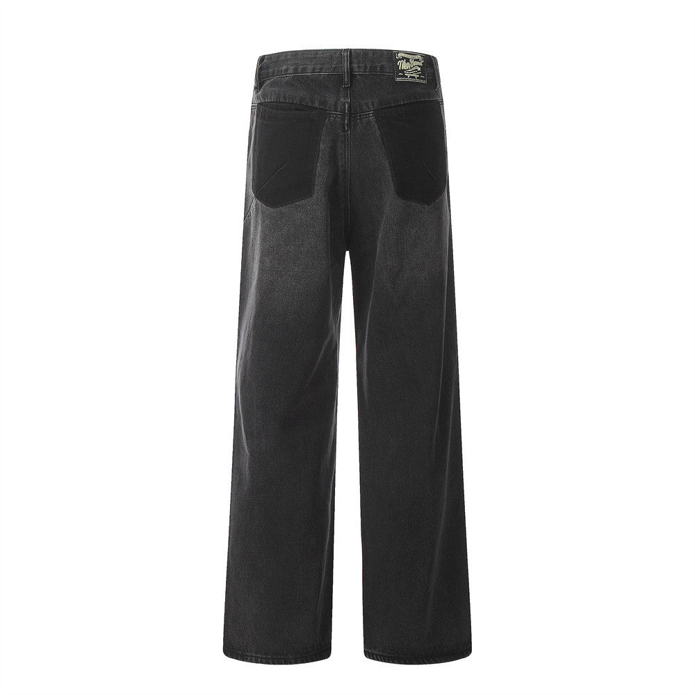 Fashion Holes Denim Straight-leg Pants Male