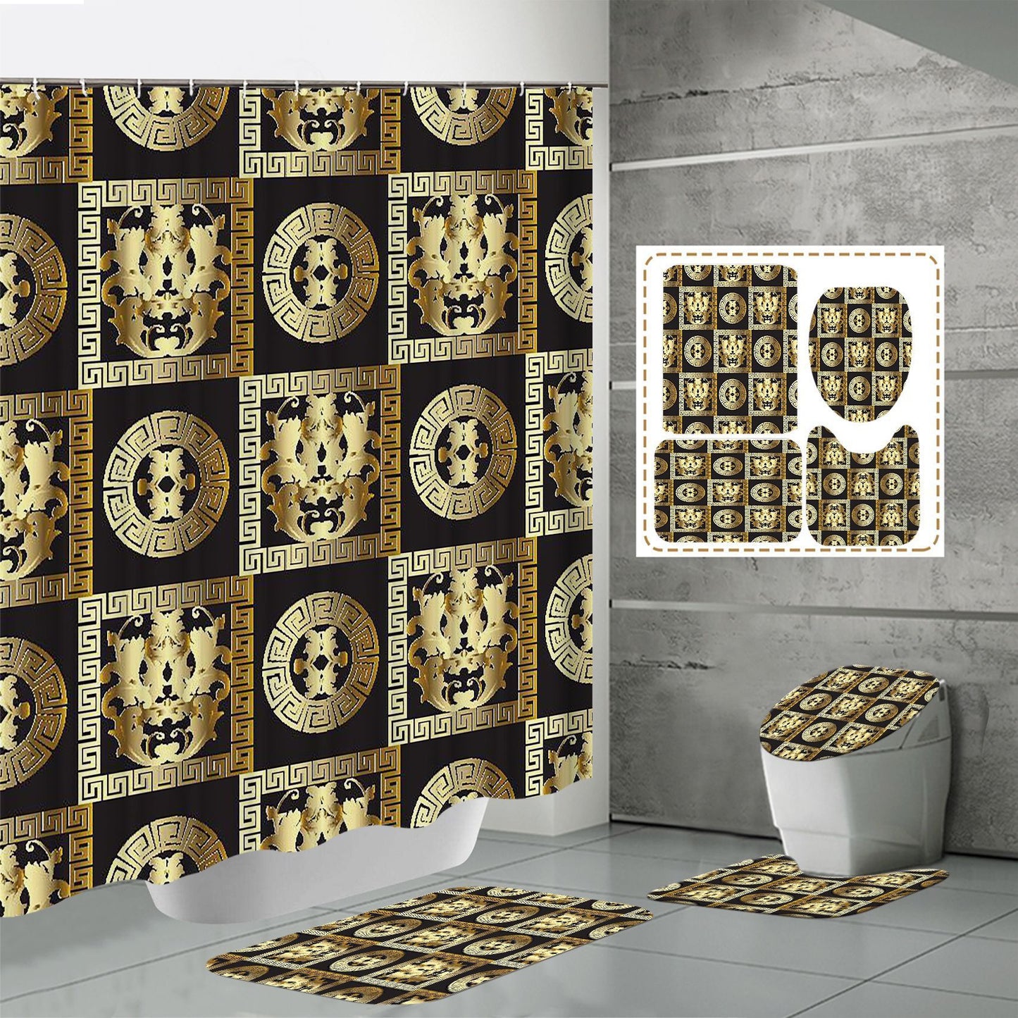 3D Digital Printing Punch-free Polyester Shower Curtain