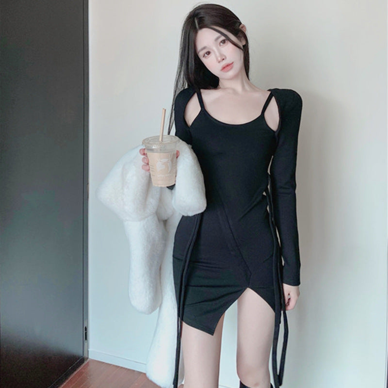 Hot Girl Stitching Irregular Slit Slim Fit Slimming Hip Skirt