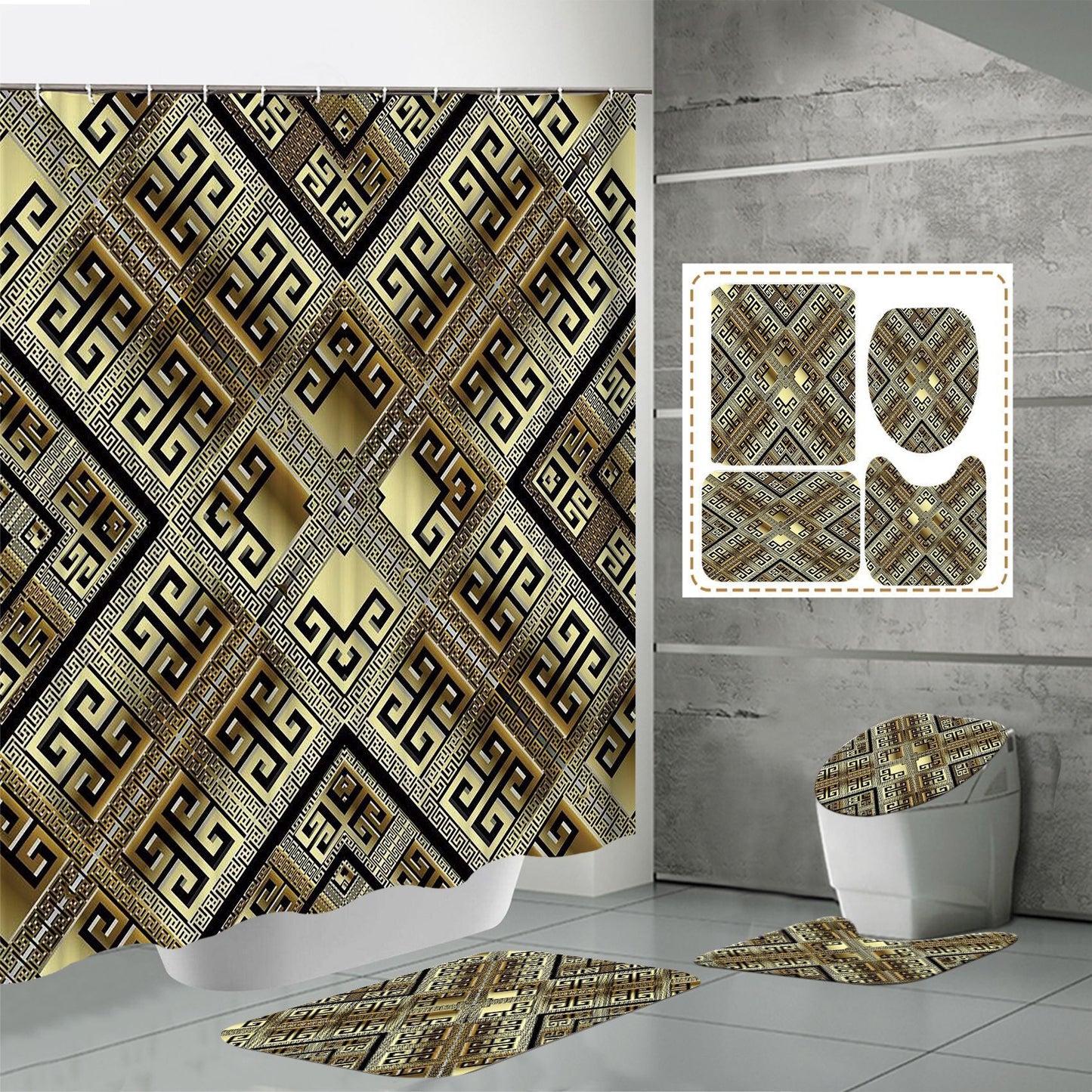 3D Digital Printing Punch-free Polyester Shower Curtain