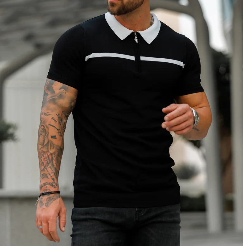 Men's Fashion Stitching Collision Color Short-sleeved Top