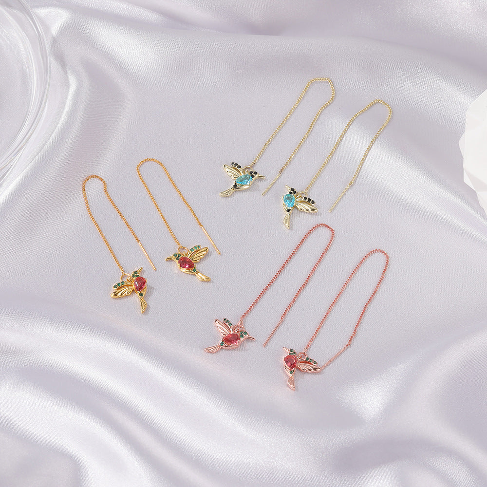 Fashion Jewelry New Unique Little Bird Drop Long Hanging Hummingbird Earrings