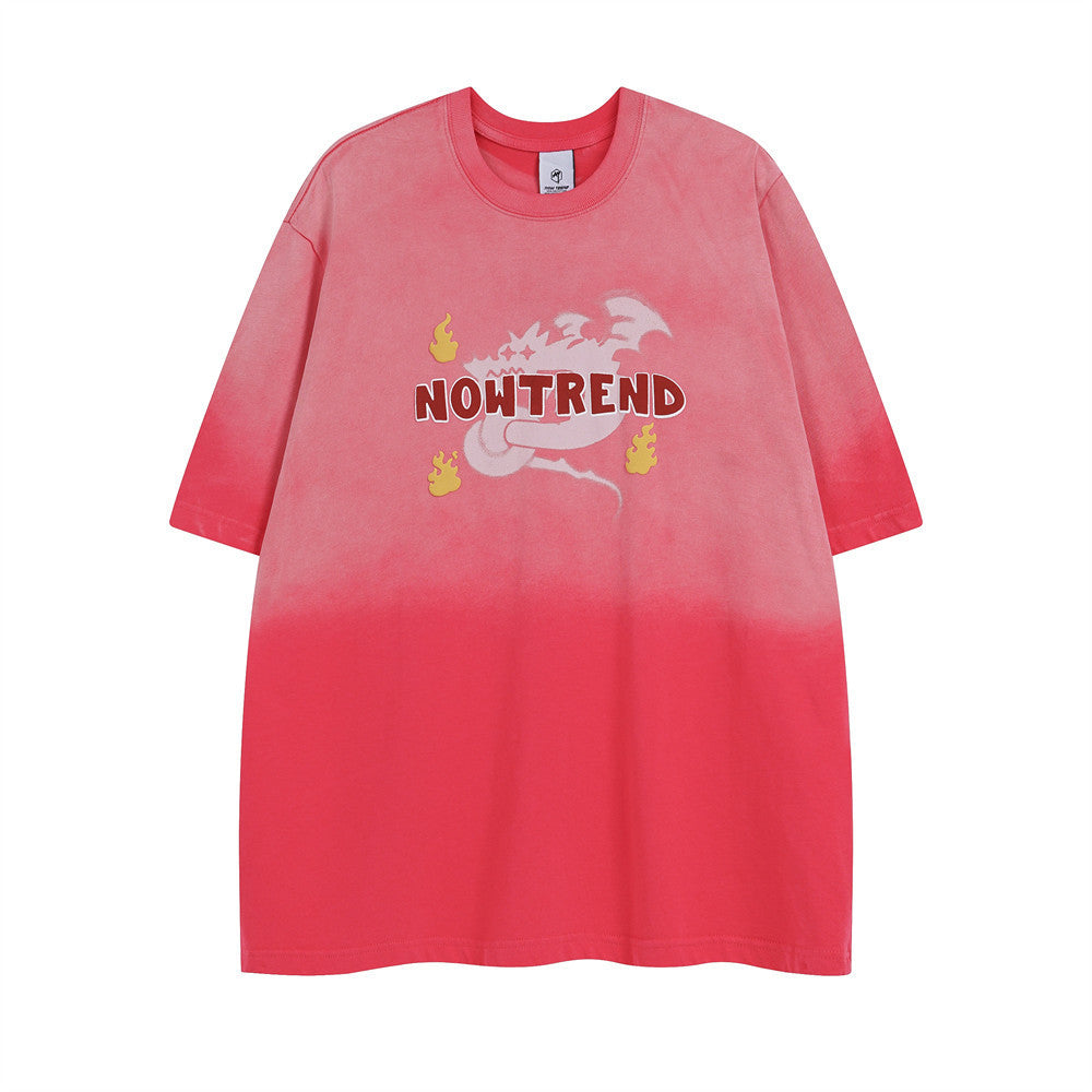 Fashion Cartoon Dragon Print Short Sleeve Men