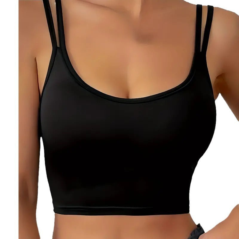 Solid Color Round Neck Cross Shoulder Strap Sleeveless Tight Vest