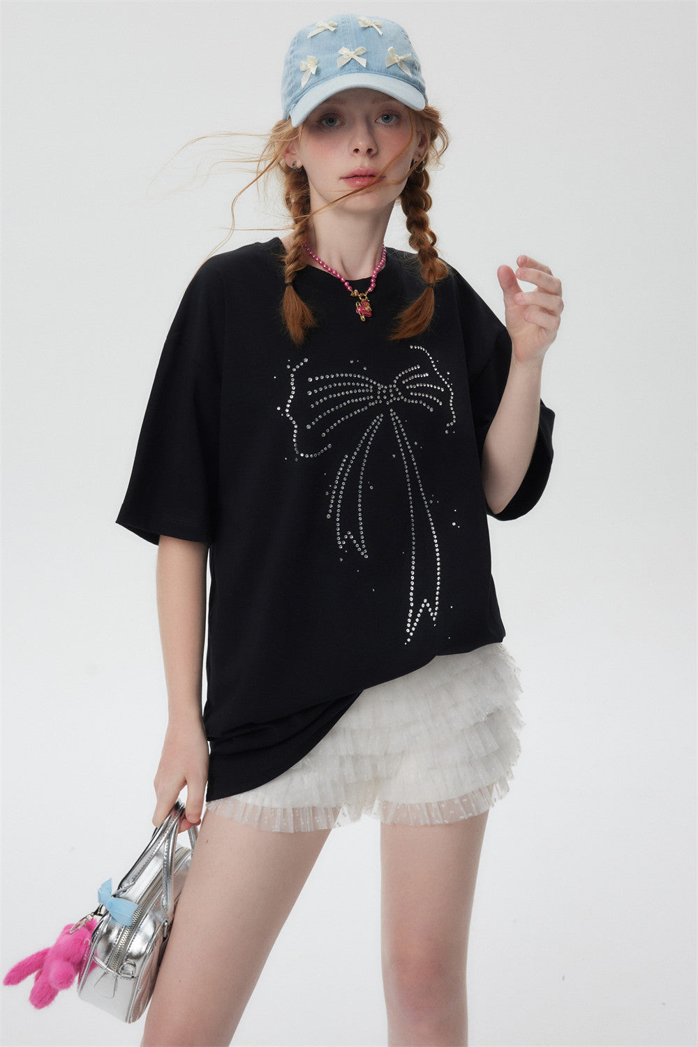 Men's Bow Rhinestone Short Sleeve Top