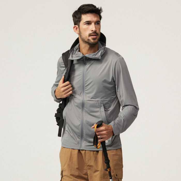 Sun Protection Clothing Men's Summer Thin Ice Silk Long Sleeve Hooded