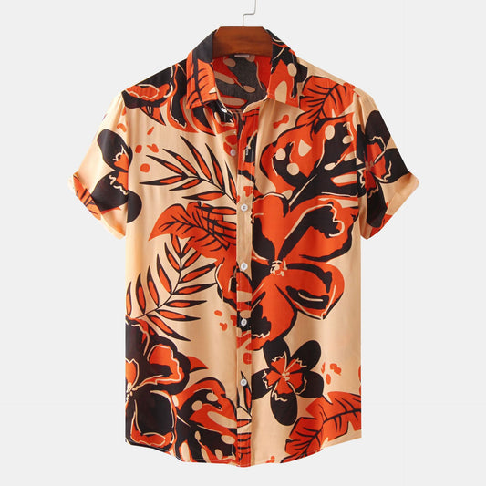 European And American Floral Men's Short-sleeved Shirt