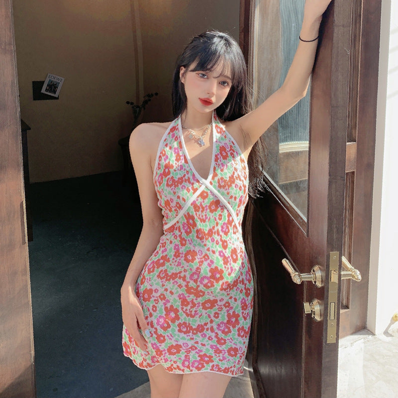 Pure Desire Sweet Floral Slim Jacquard Knitted Dress