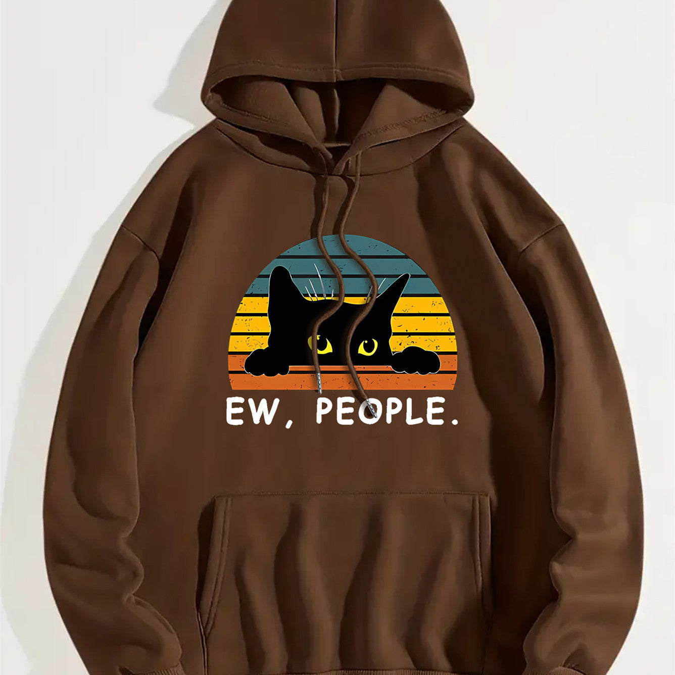 Sweater Cat Printing Drawstring Printed Hooded