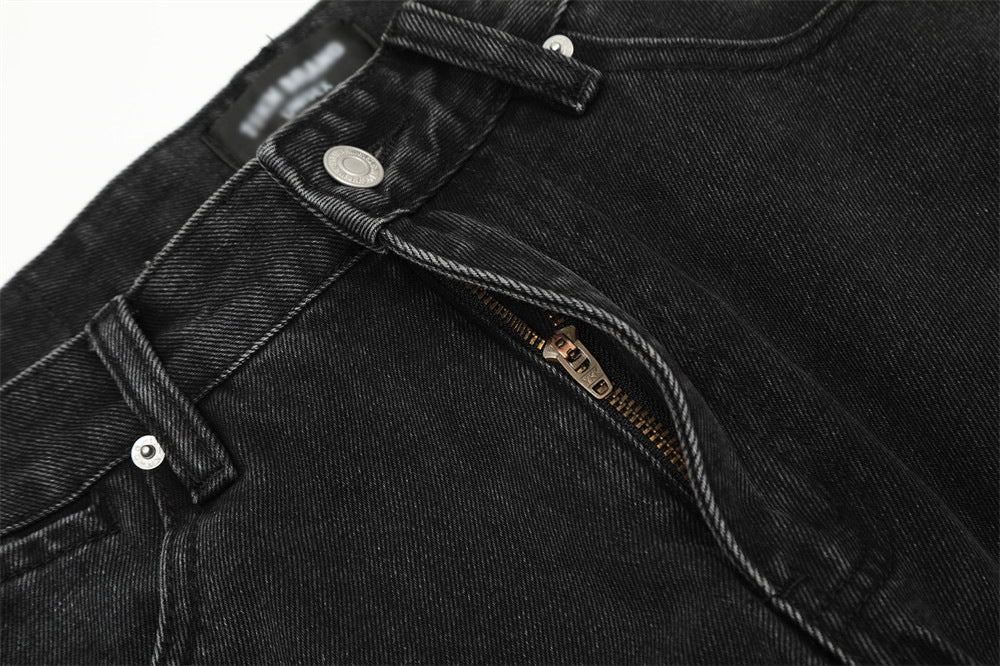 Fashion Holes Denim Straight-leg Pants Male