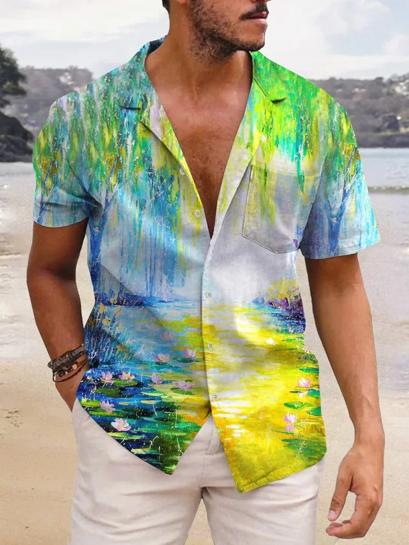 Men's Simplicity Printed Short-sleeved Shirt