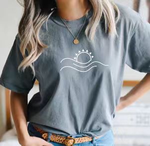 Women's T-shirt Green Blue Pink Printed Short Sleeve Casual Weekend Basic V-neck