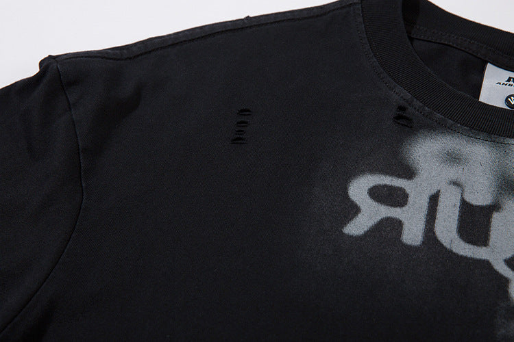 Fashion Spray Painting Dirty Ripped Men's Top