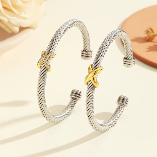 1PCS Fashionable Personalized 8-character Cross Steel Wire Bracelet