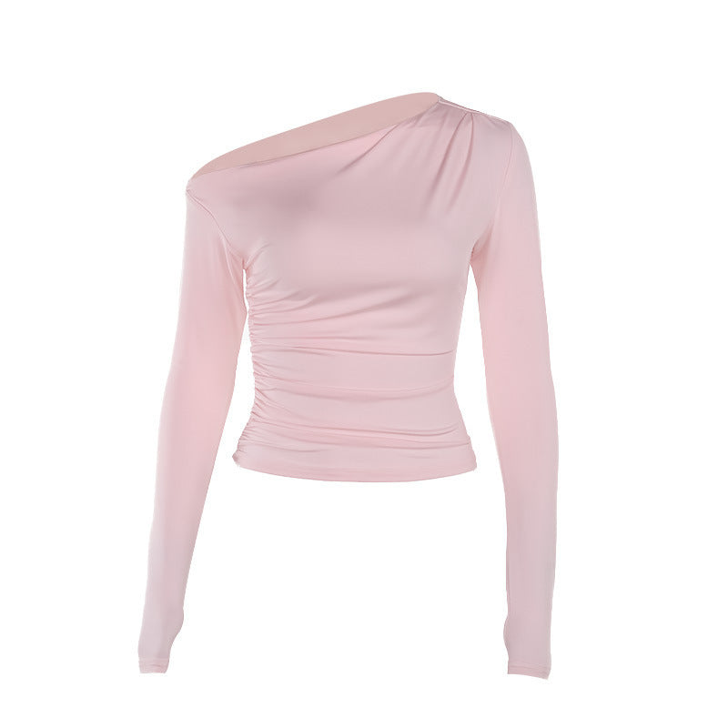 Casual Temperament Wild Slant Shoulder Slim Long Sleeve Top