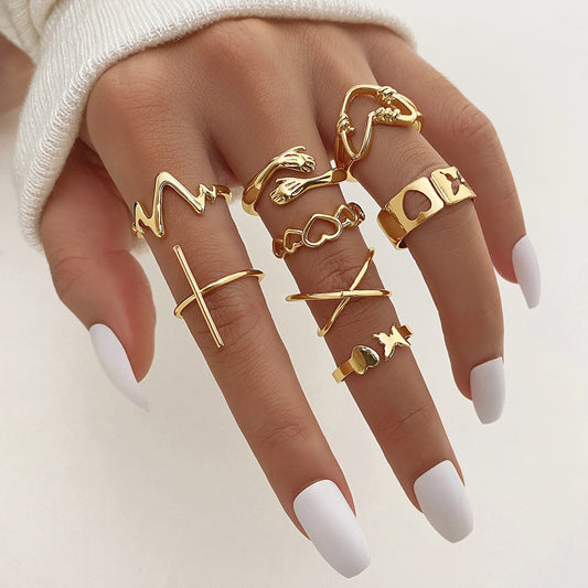 Unique Cross Love Hug Heart Wide Ring Suit