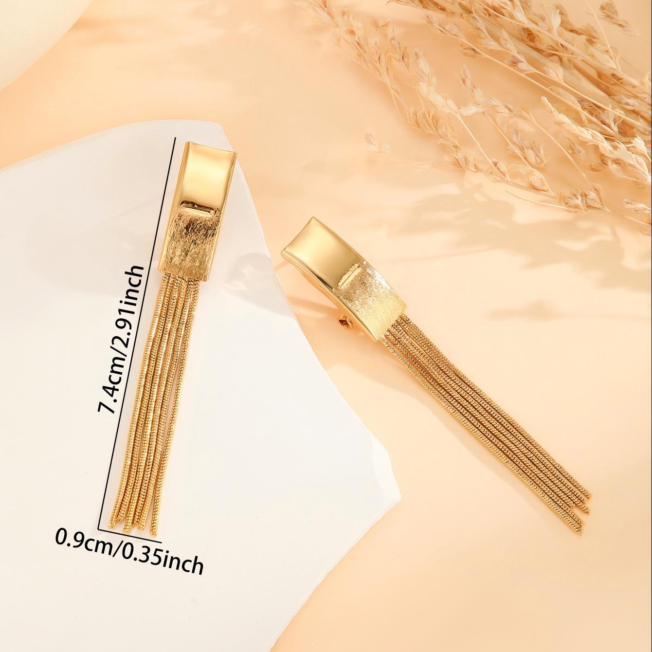 2pcs Fashionable Modern Metal Thin Chain Earrings, Gold Bead Tassel Earrings