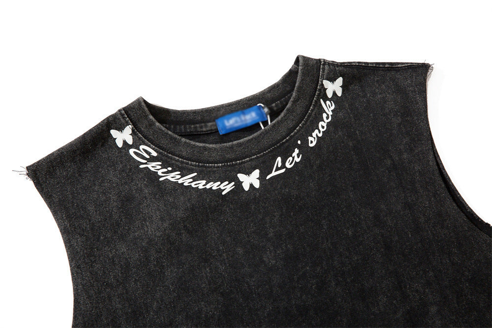 Butterfly Make Old Ripped Loose Vest For Men