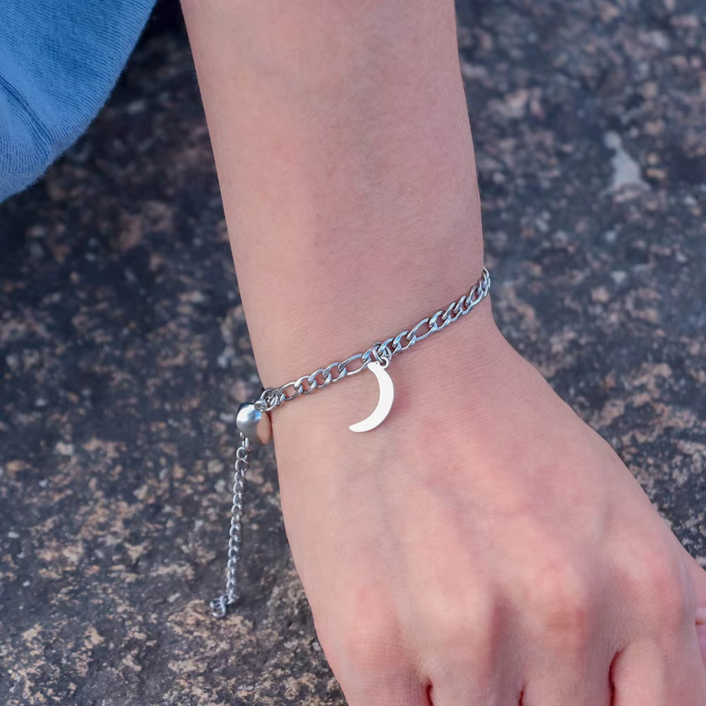 2Pcs Sun Moon Charm Magnet Attraction Stainless Steel Bracelets