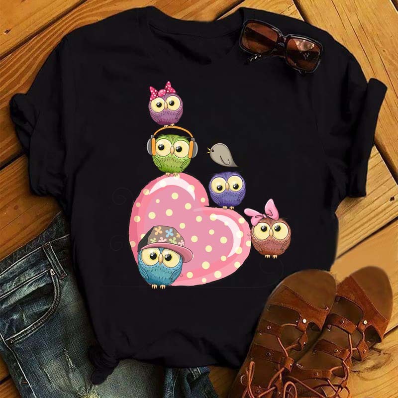 Women's Owl Print Casual Short-sleeved T-shirt