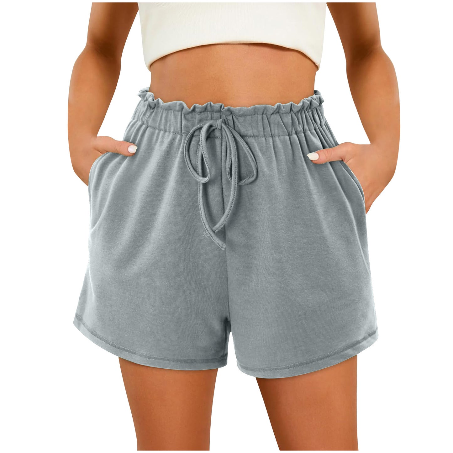 Solid Color Casual Home Pocket Loose Shorts