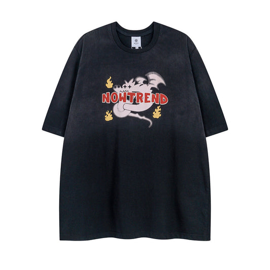 Fashion Cartoon Dragon Print Short Sleeve Men