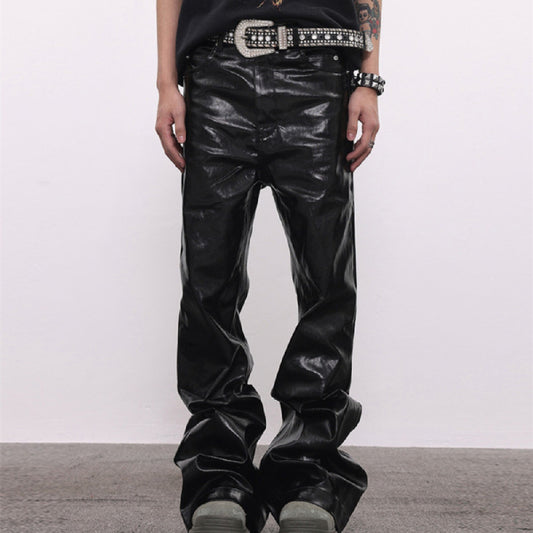 Coated Oil Wax Glossy Micro Flared Jeans