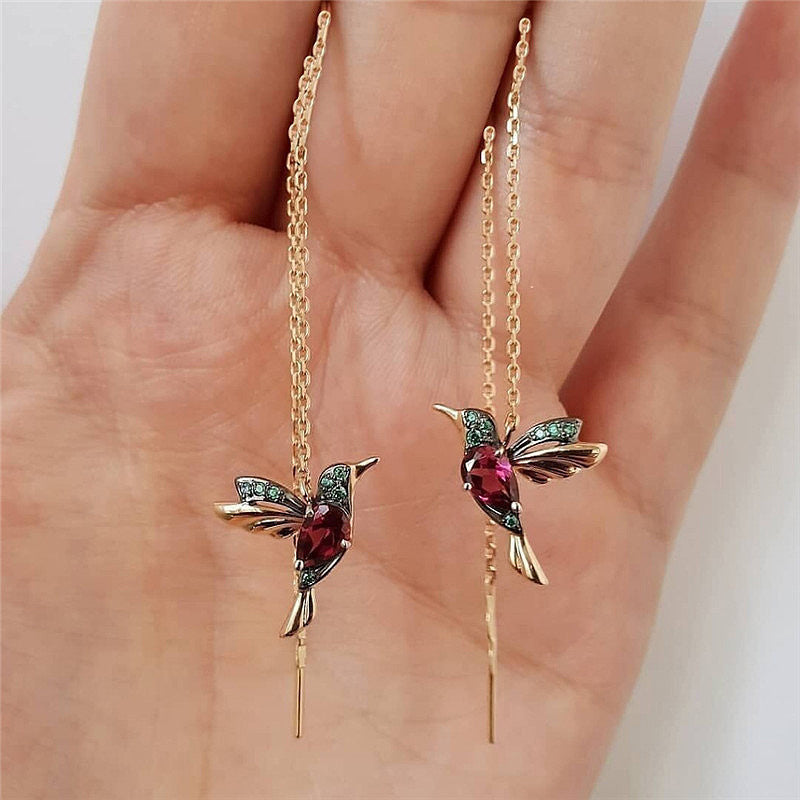 Fashion Jewelry New Unique Little Bird Drop Long Hanging Hummingbird Earrings