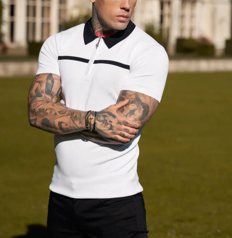 Men's Fashion Stitching Collision Color Short-sleeved Top