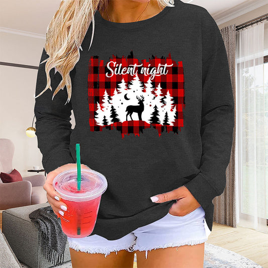 Women's Loose Round Neck Halloween Printed Sweatshirt on