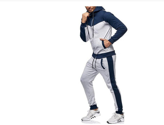 Men's Hooded Color Block Casual Cardigan Set